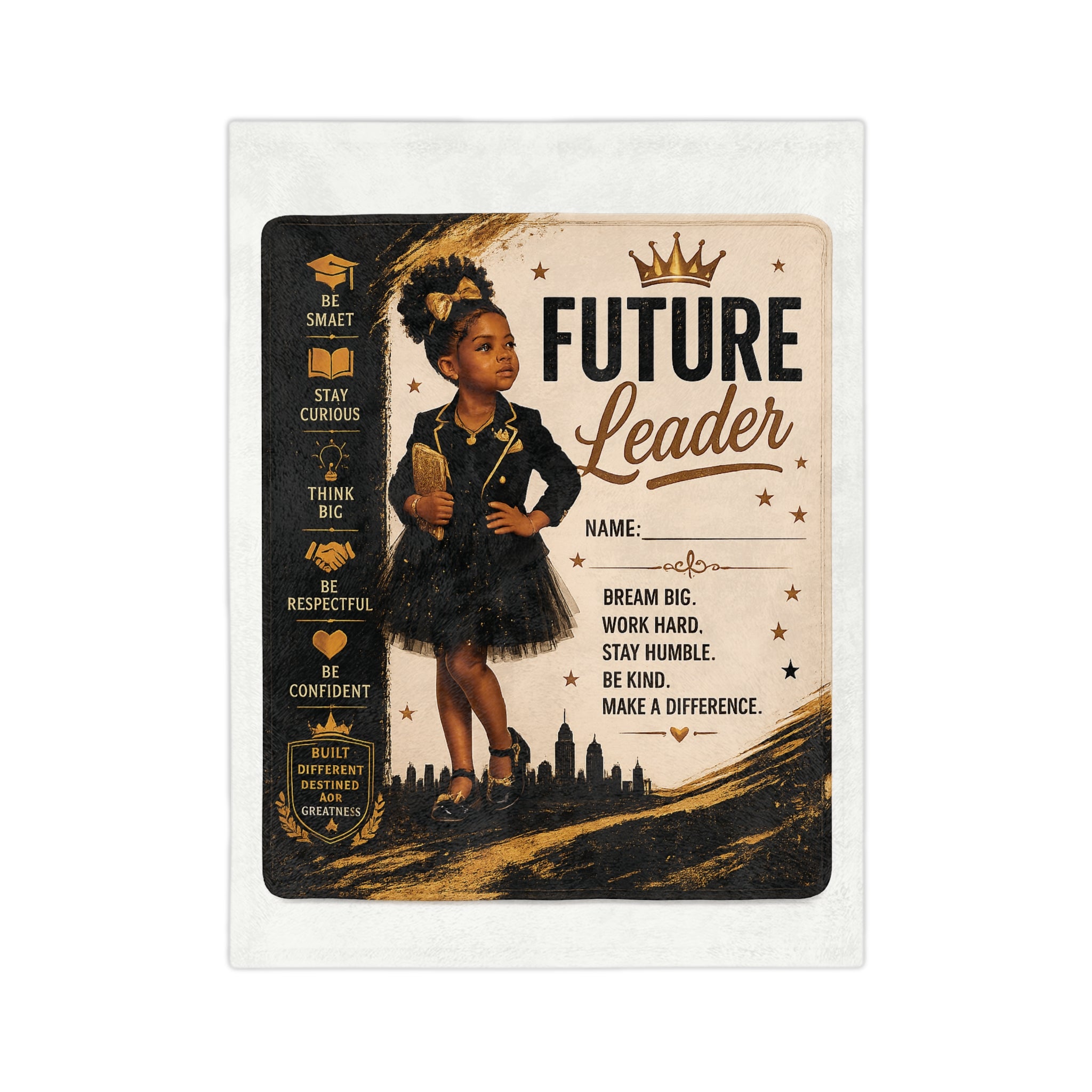 Future Leader Microfiber Blanket — Inspirational Kids Throw with Name Line