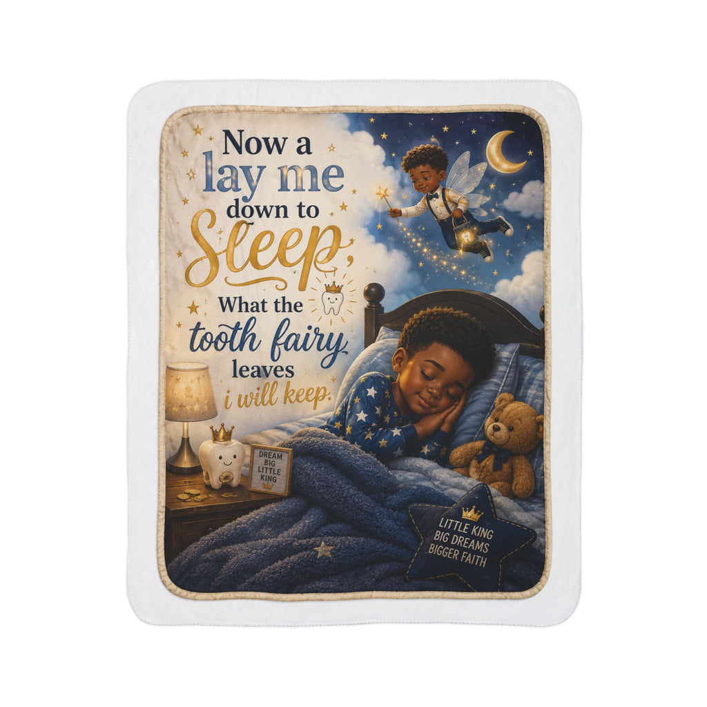 Tooth Fairy Kids Sherpa Blanket — "Now a Lay Me Down to Sleep" Bedtime Throw