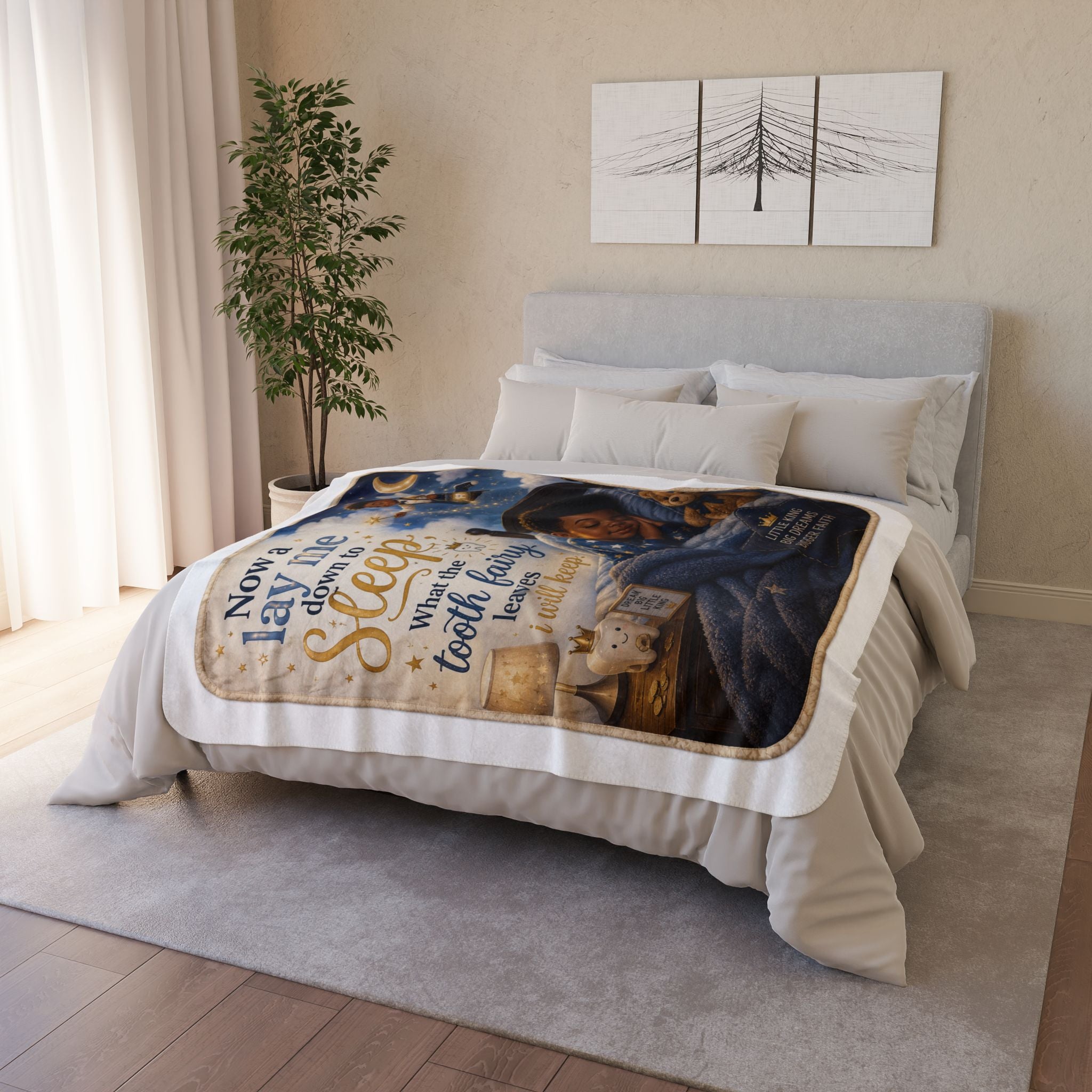 Tooth Fairy Kids Sherpa Blanket — "Now a Lay Me Down to Sleep" Bedtime Throw