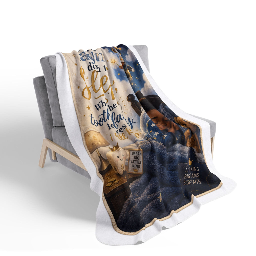 Tooth Fairy Kids Sherpa Blanket — "Now a Lay Me Down to Sleep" Bedtime Throw
