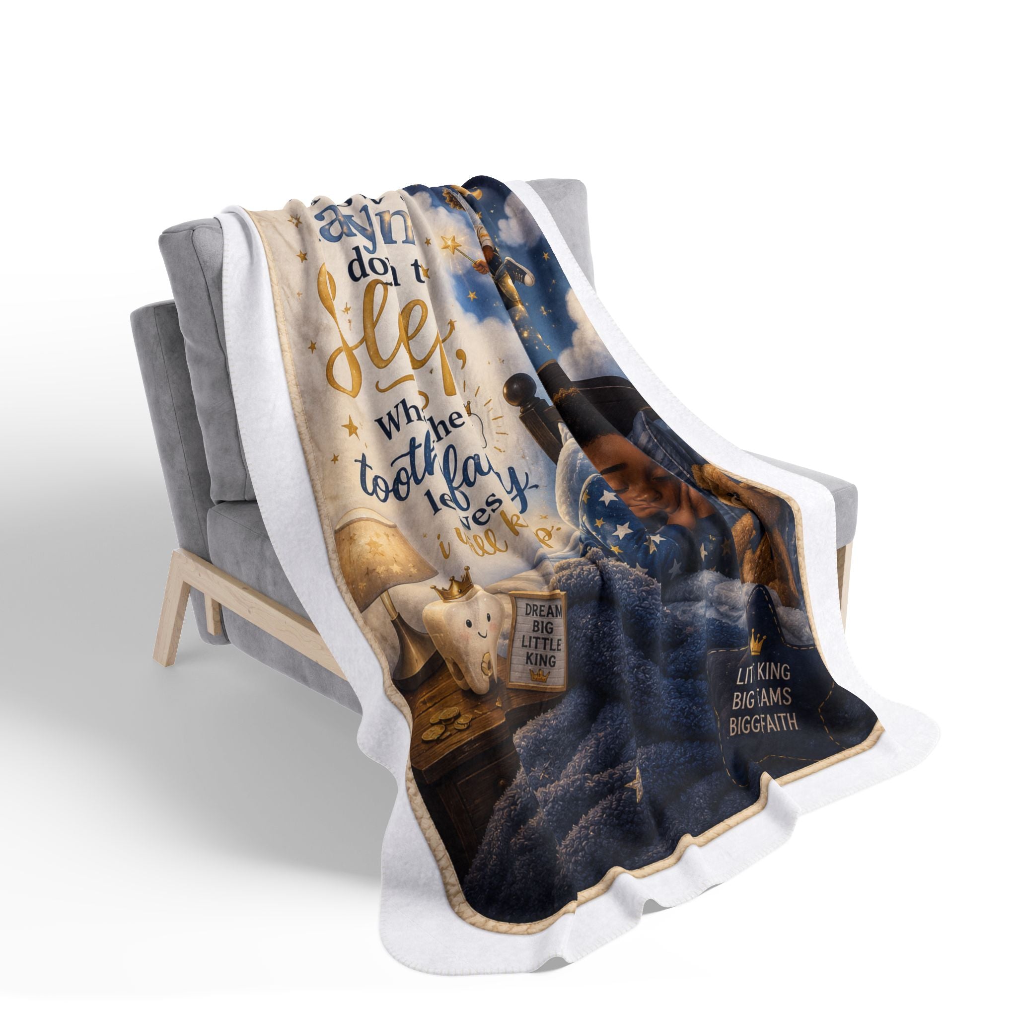 Tooth Fairy Kids Sherpa Blanket — "Now a Lay Me Down to Sleep" Bedtime Throw