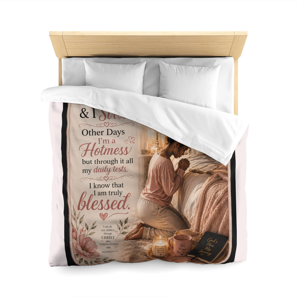 Blessed Hotmess Microfiber Duvet Cover — Inspirational Prayerful Bedroom Decor