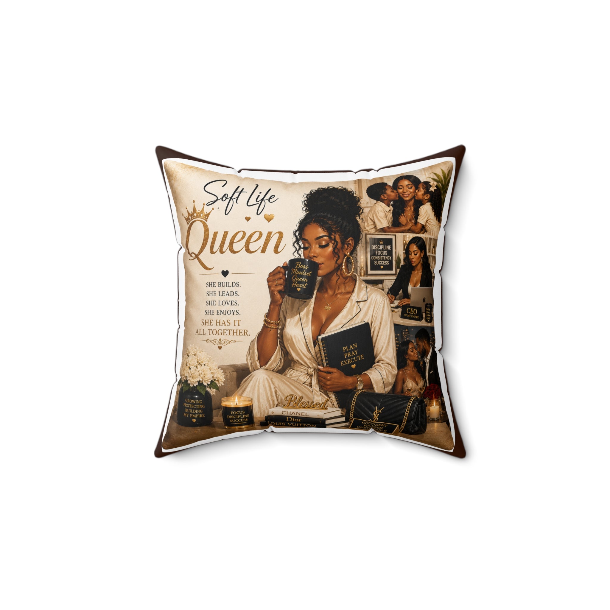Soft Life Queen Decorative Pillow — Inspirational Black Woman Throw Pillow
