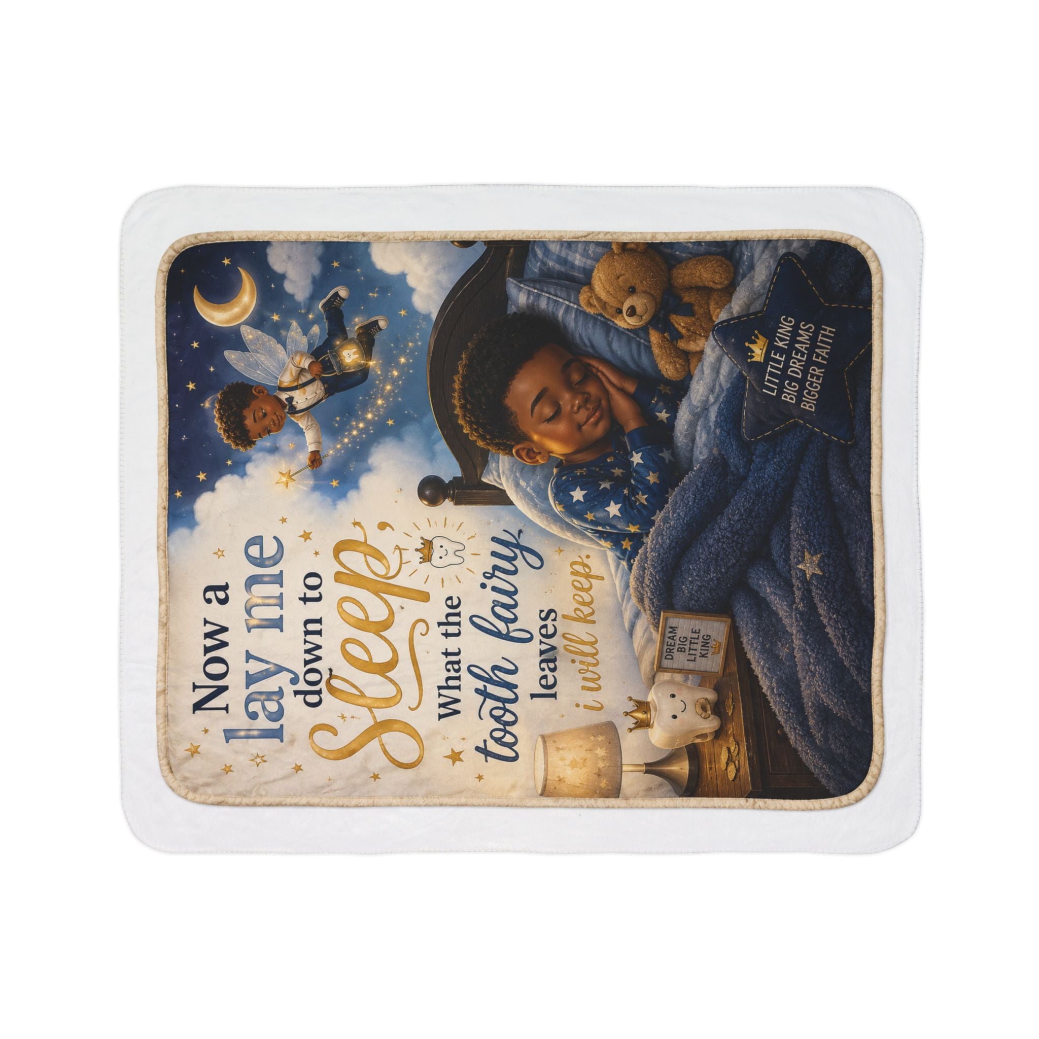 Tooth Fairy Kids Sherpa Blanket — "Now a Lay Me Down to Sleep" Bedtime Throw