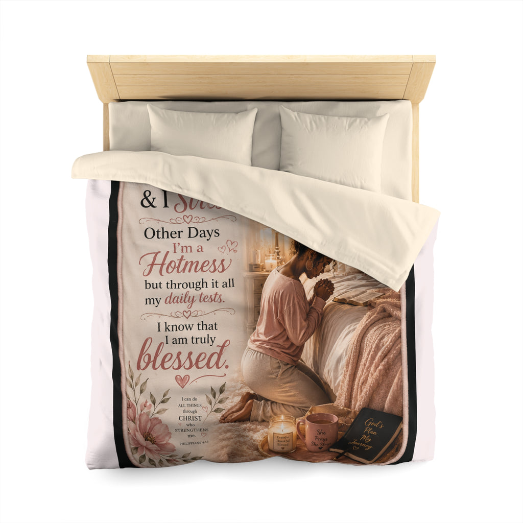 Blessed Hotmess Microfiber Duvet Cover — Inspirational Prayerful Bedroom Decor